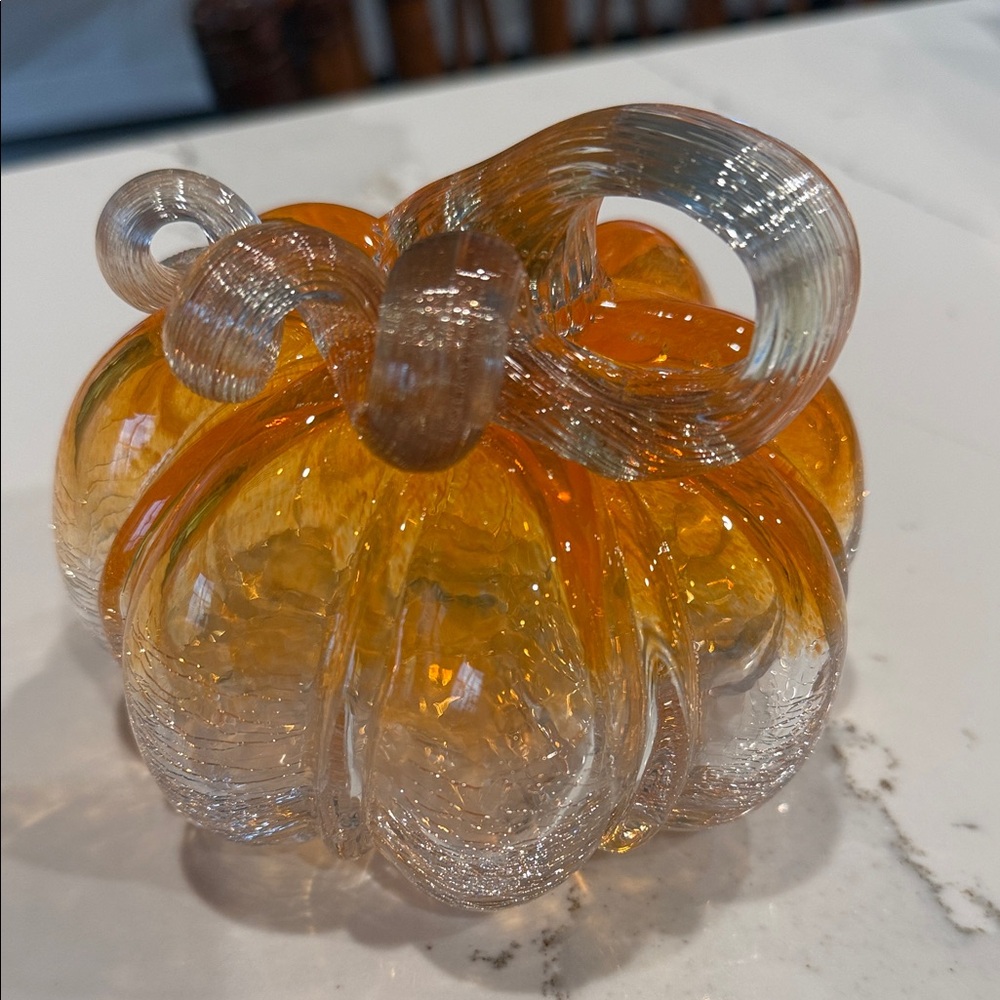 Handcrafted Glass Pumpkin - Amber and Clear